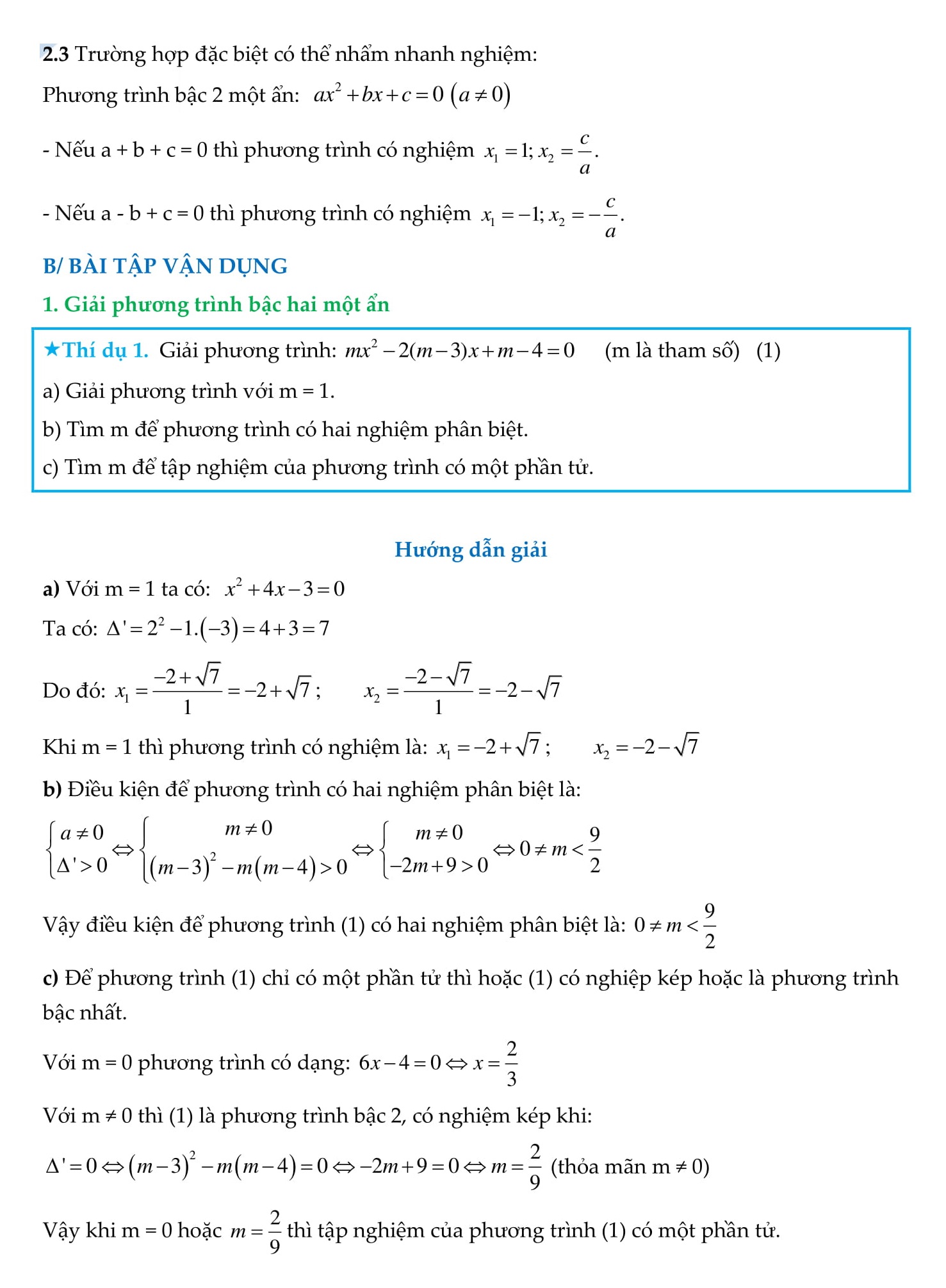 Chuyên đề Phương trình bậc hai - Toán 9