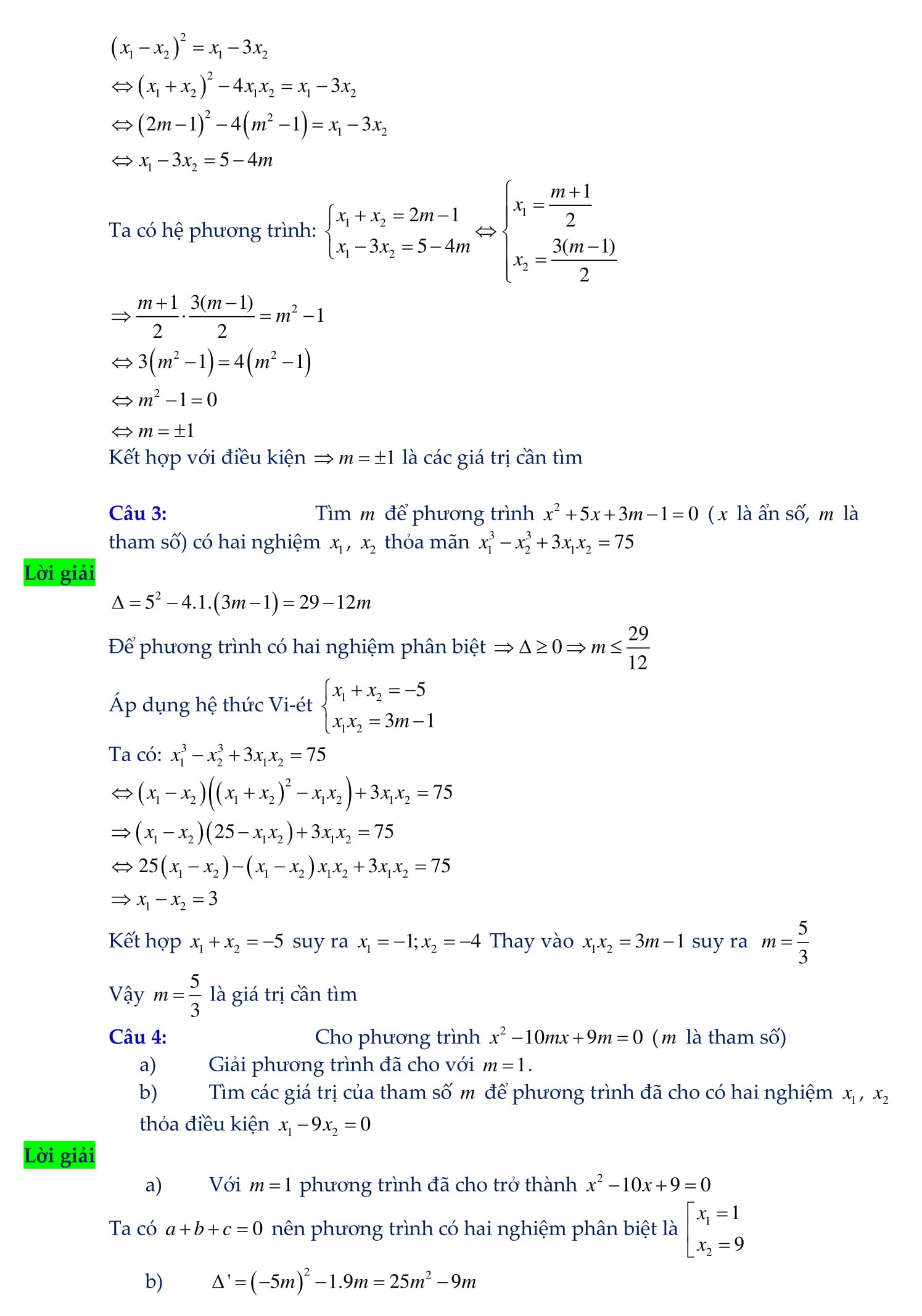 Phương trình chứa tham số trong phương trình bậc 2