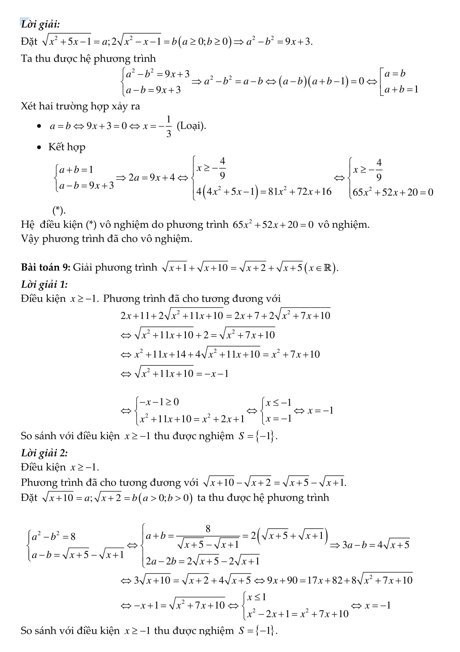 Chuyên đề toán 9: Phương trình vô tỉ