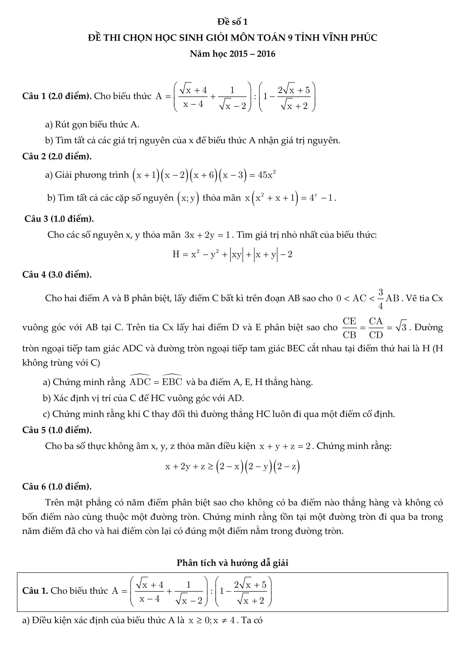 Phân tích và hướng dẫn giải đề thi HSG toán 9