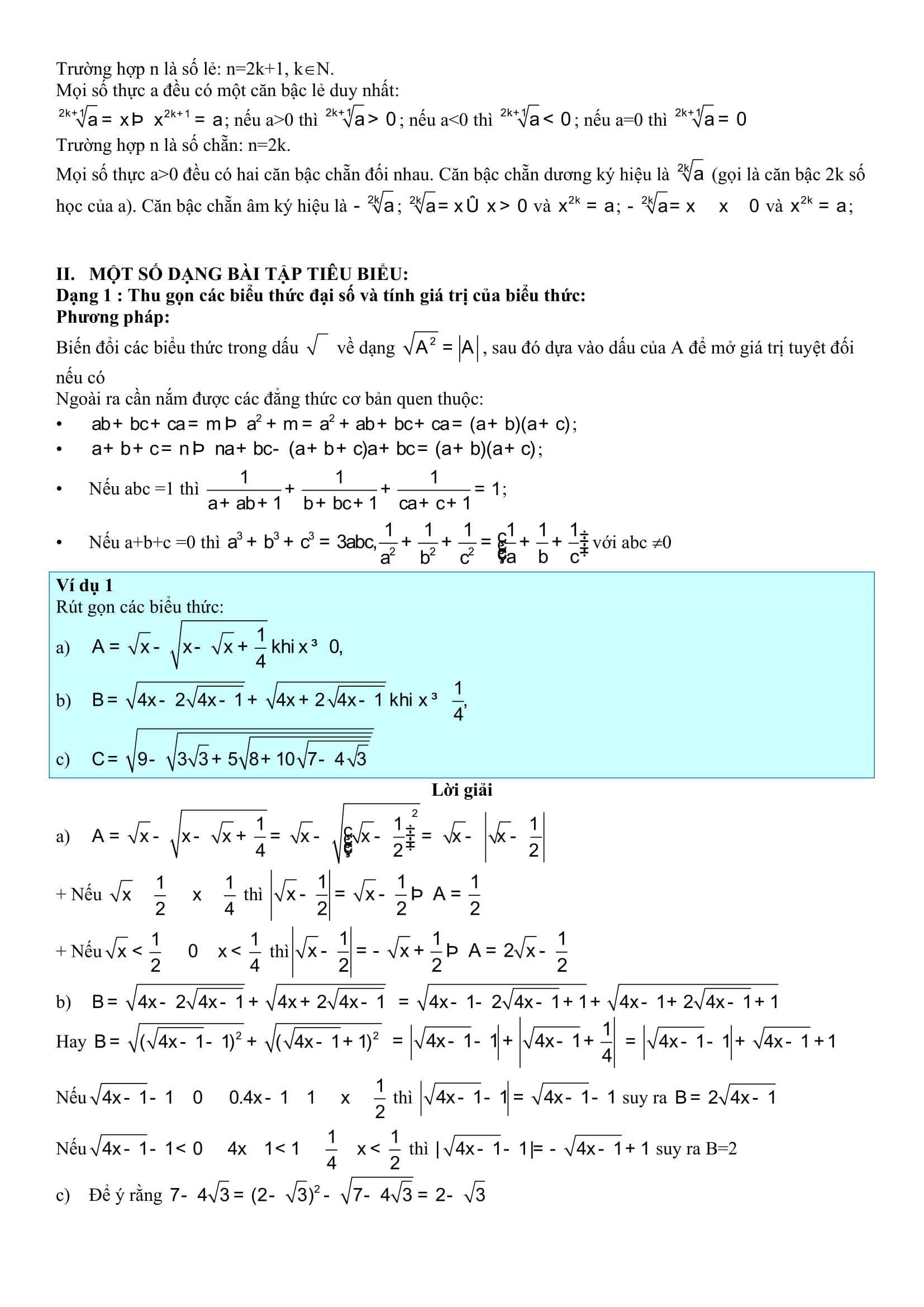 Hệ thống lý thuyết và bài tập toán Đại số 9 phần 1