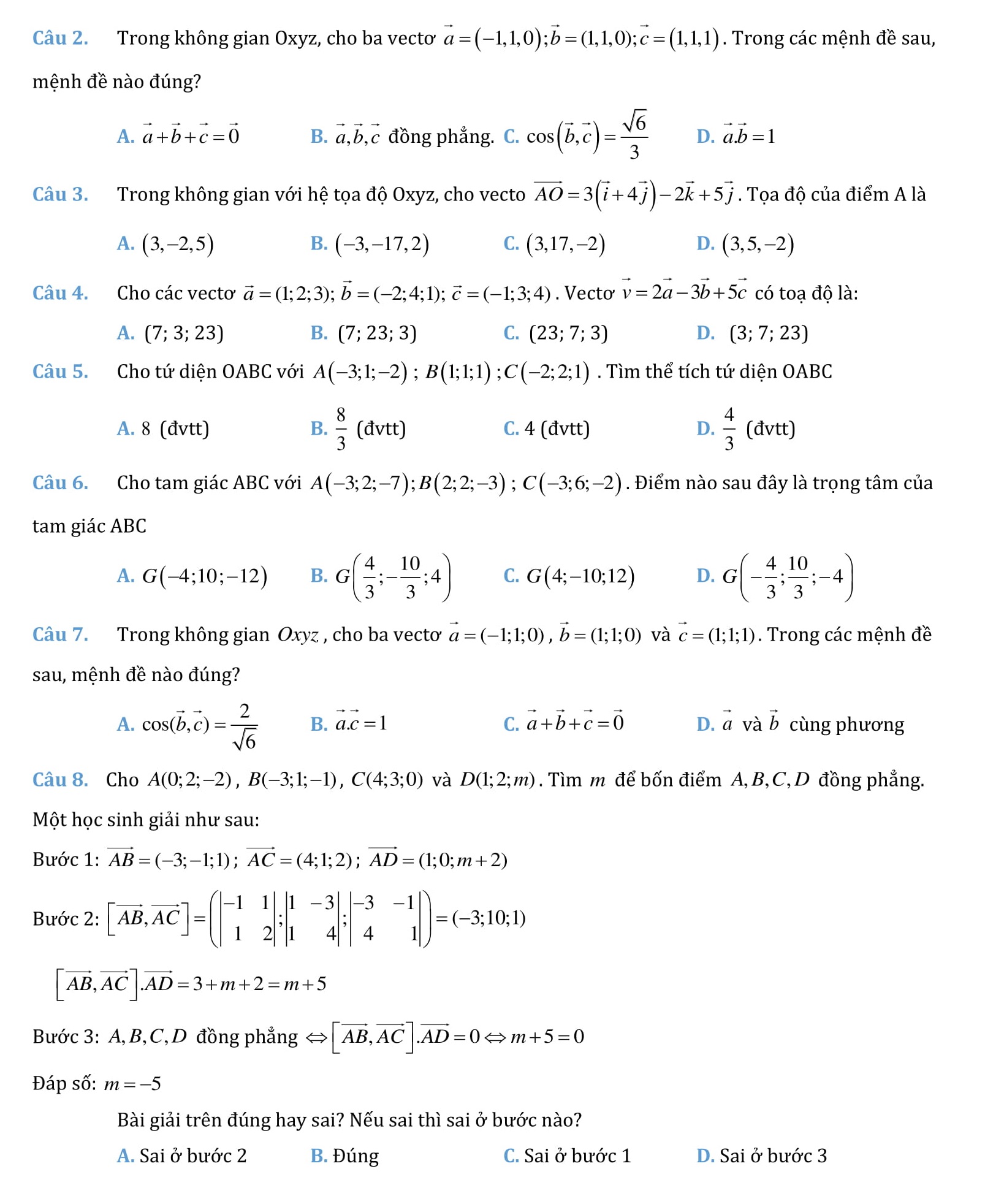 Tọa độ không gian - Chuyên đề toán 12 (bài tập + giải)