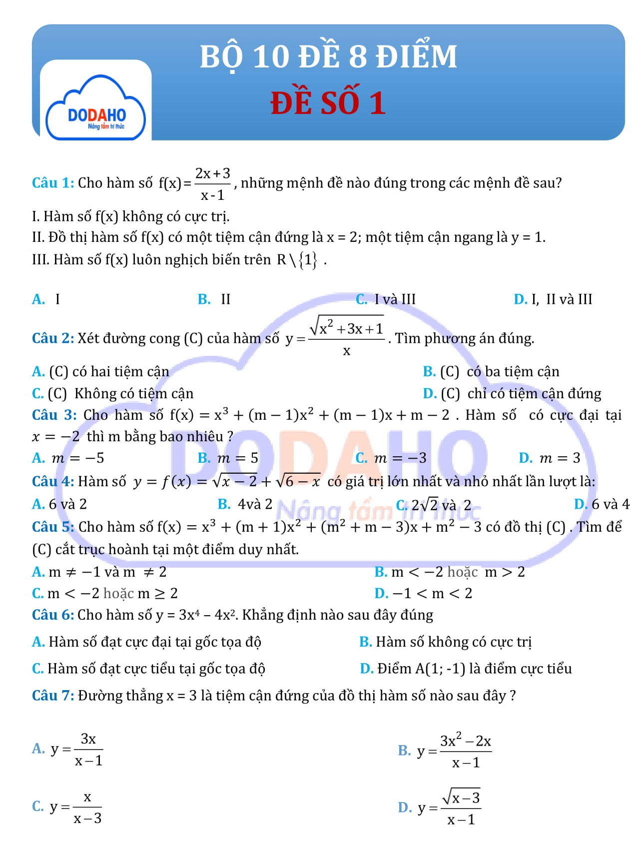 10 Đề thi Toán THPT (giúp trên 8+) được tổng hợp chi tiết