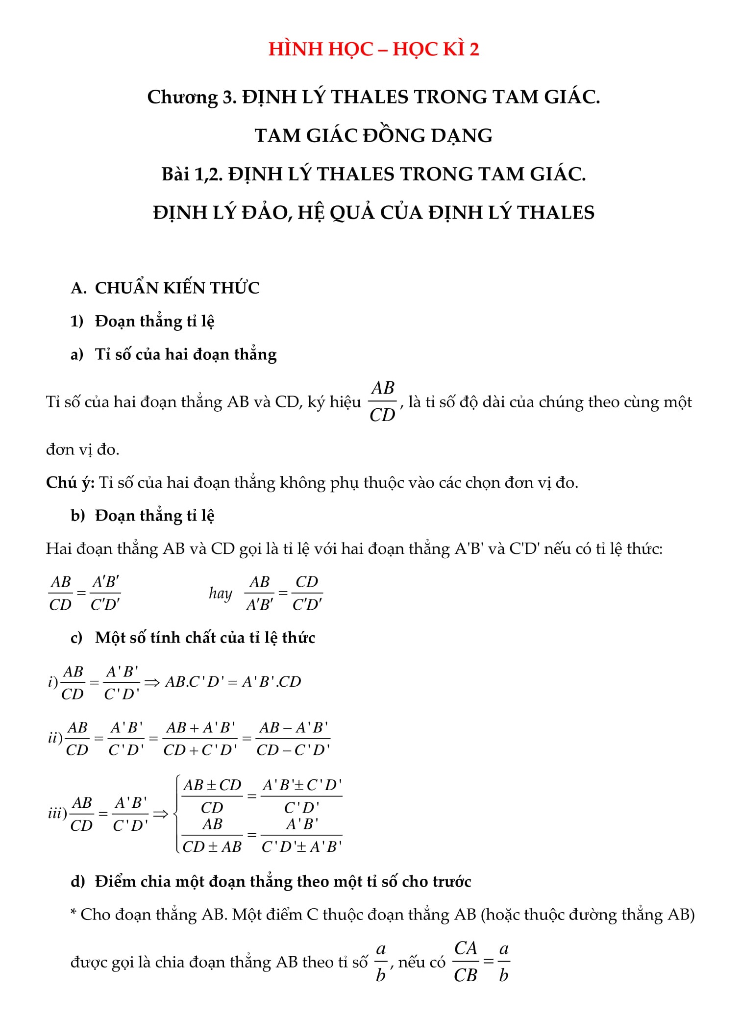 Đề cương hình học Hk2 toán 8 được tổng hợp