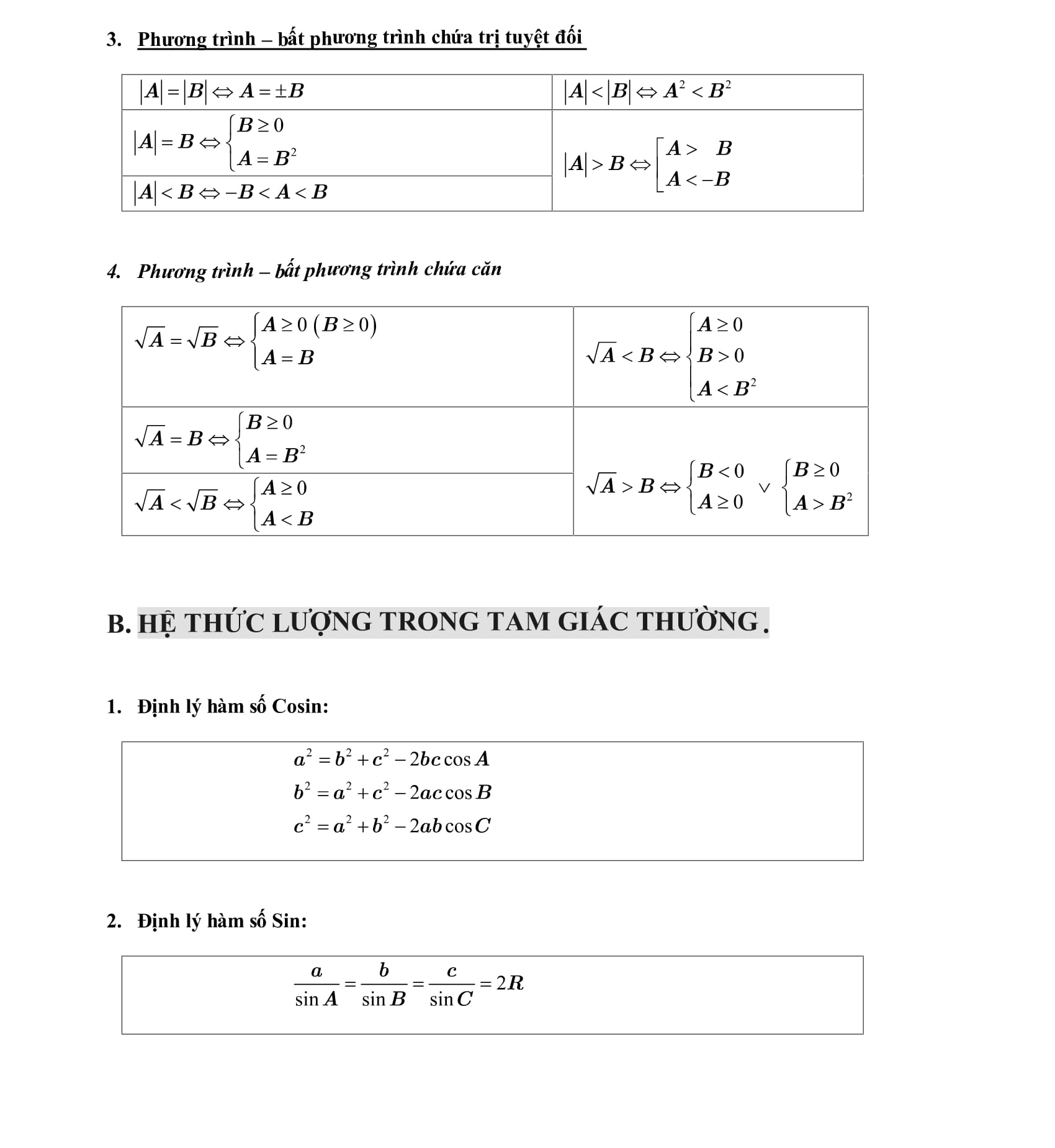 Trọn bộ công thức toán cấp 3