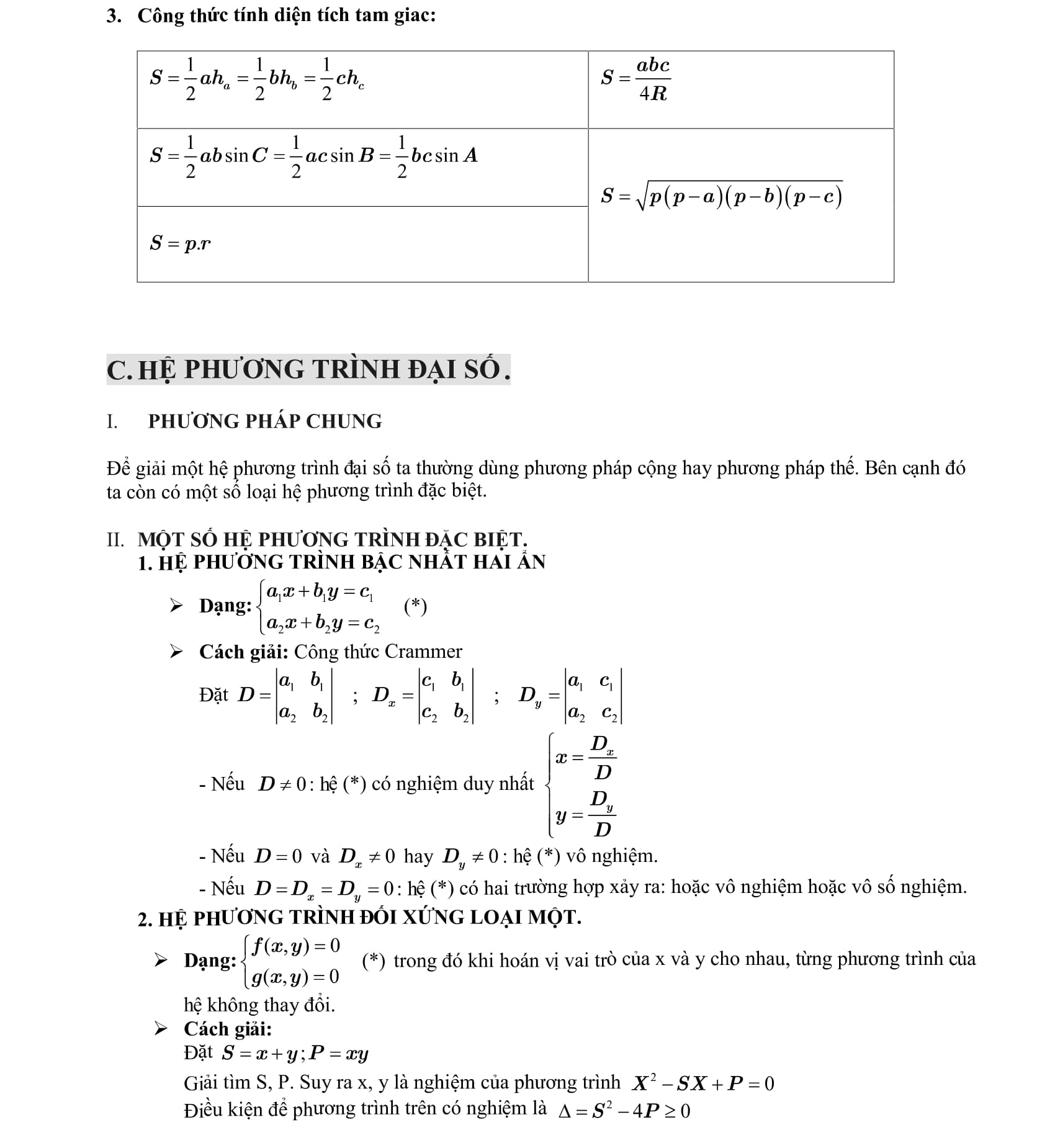 Trọn bộ công thức toán cấp 3