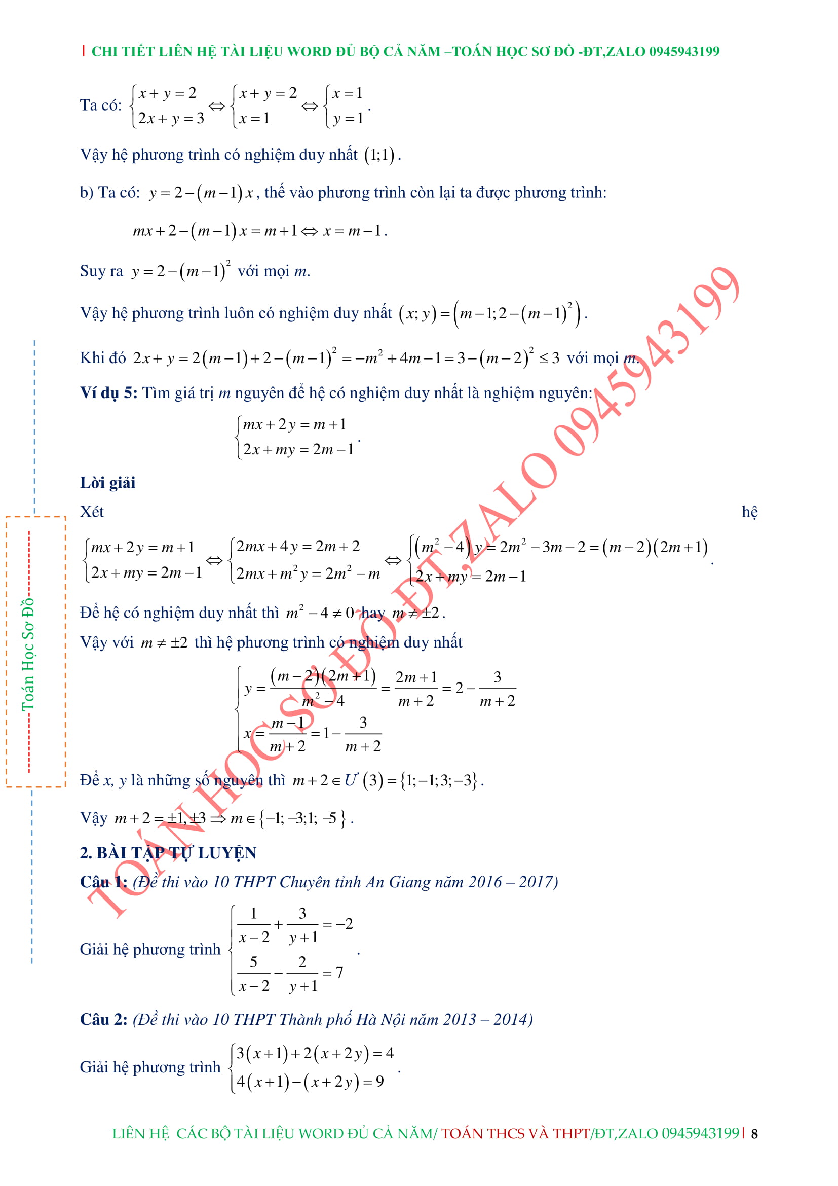 Phương trình và hệ phương trình - Toán Đại 9 nâng cao