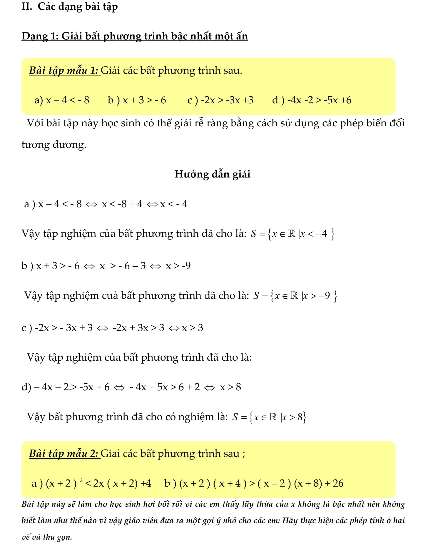 Bất phương trình bậc nhất 1 ẩn - Toán đại số 8 - chương 4