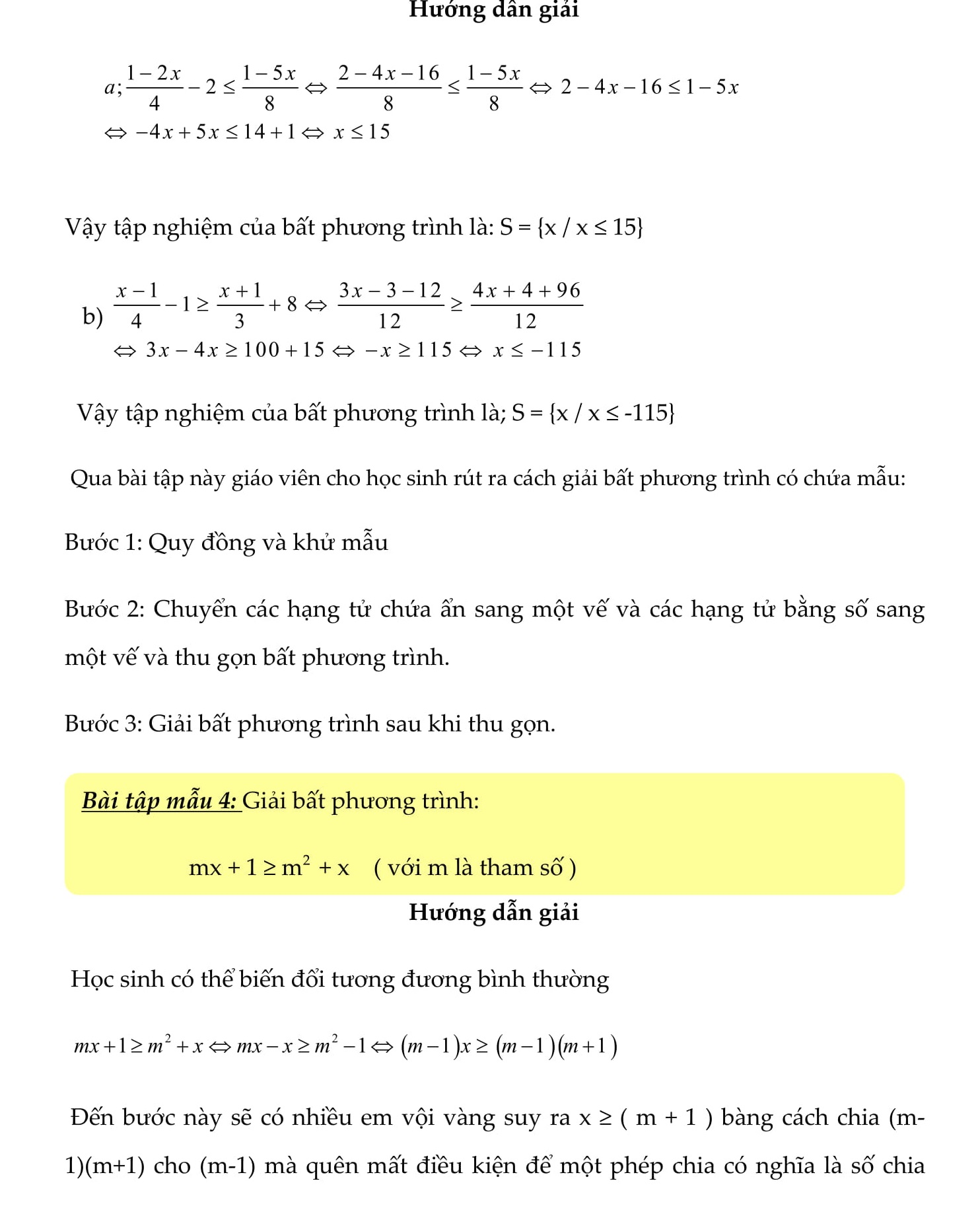 Bất phương trình bậc nhất 1 ẩn - Toán đại số 8 - chương 4