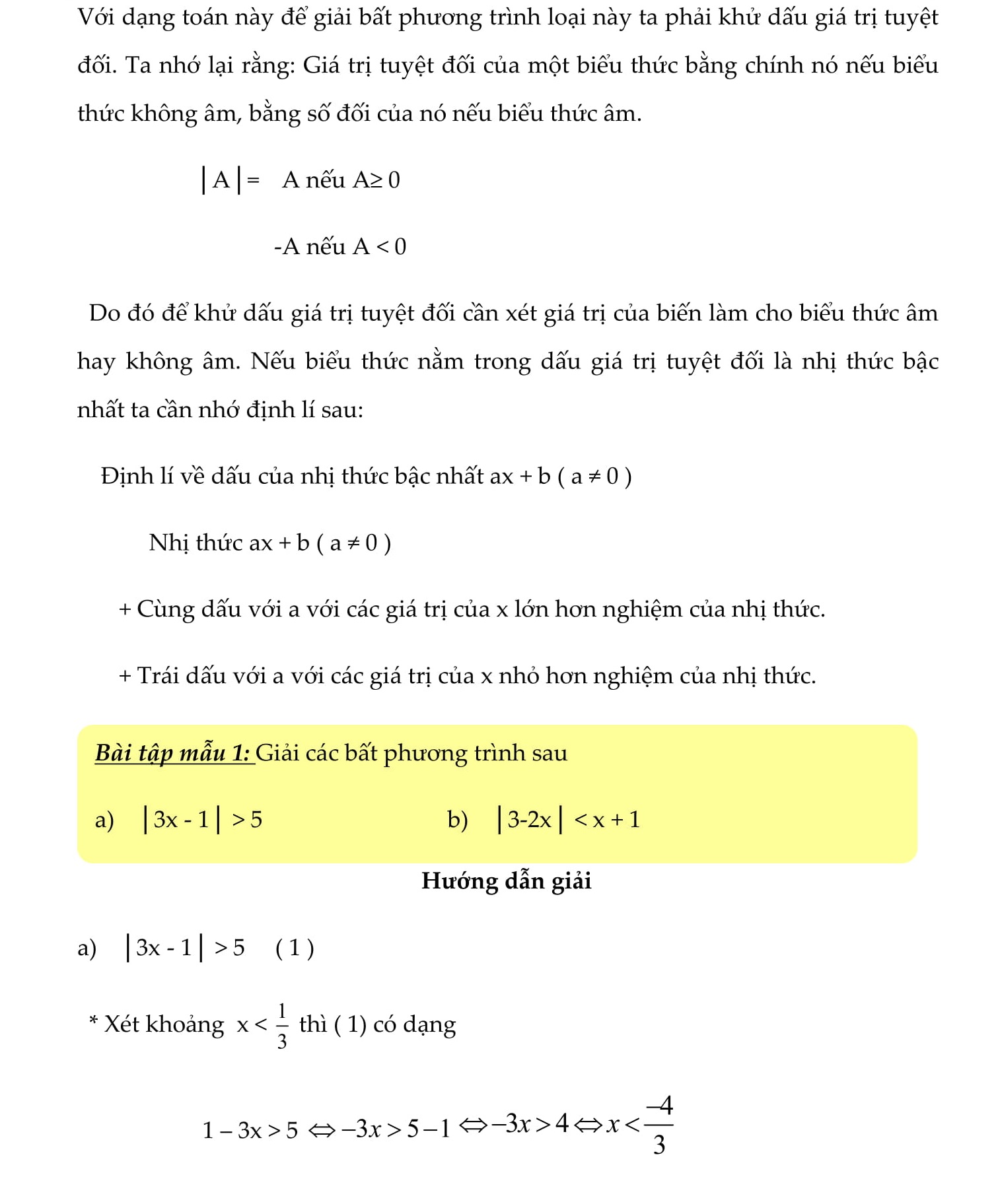 Bất phương trình bậc nhất 1 ẩn - Toán đại số 8 - chương 4